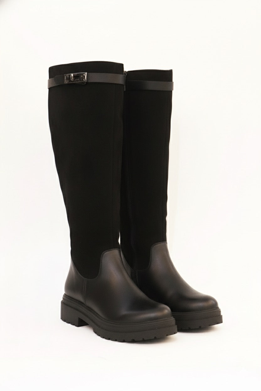 Bottes mi-hautes noir chunky pour femmes
