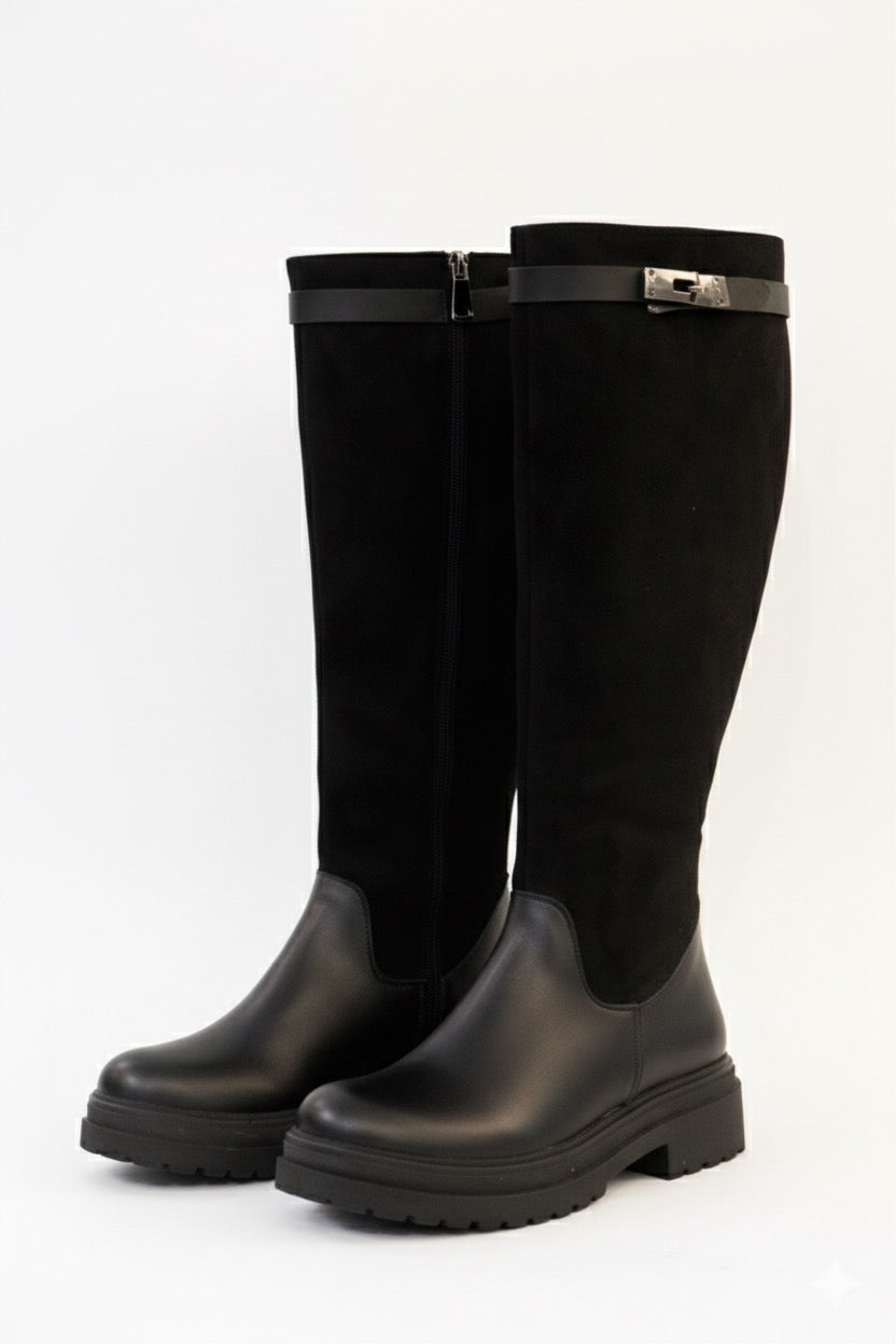 Bottes mi-hautes noir chunky pour femmes
