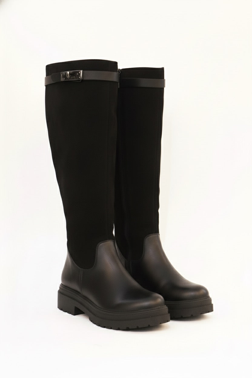 Bottes mi-hautes noir chunky pour femmes