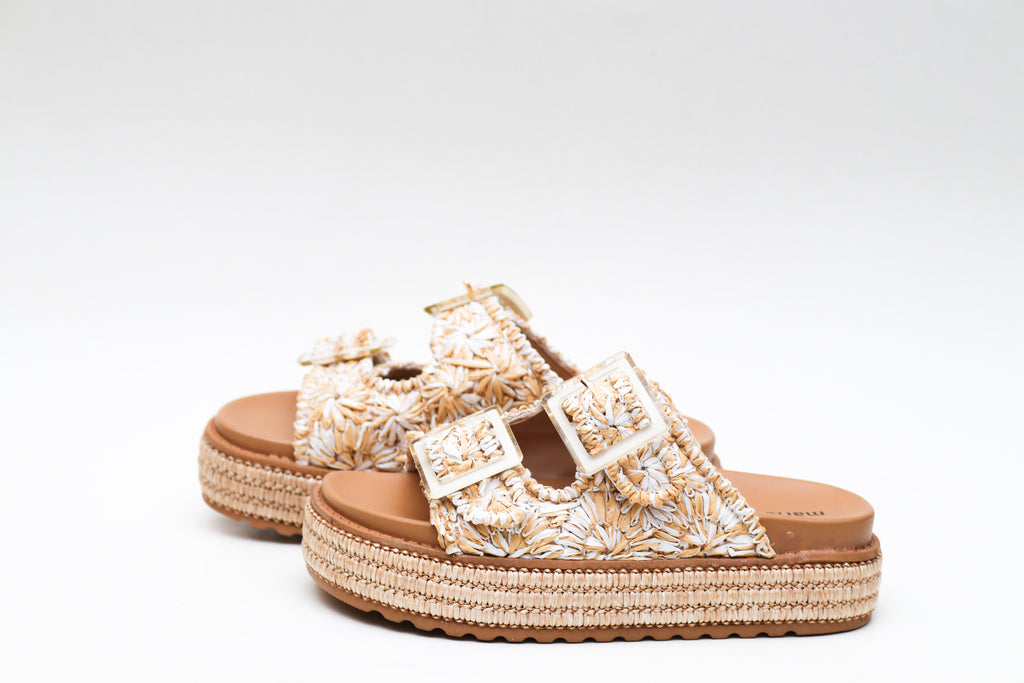 Mules Tressées à Boucles – Style Bohème & Semelle Compensée