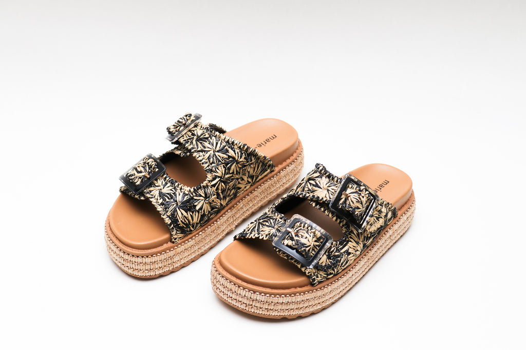 Mules Tressées à Boucles – Style Bohème & Semelle Compensée