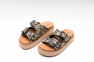 Mules Tressées à Boucles – Style Bohème & Semelle Compensée