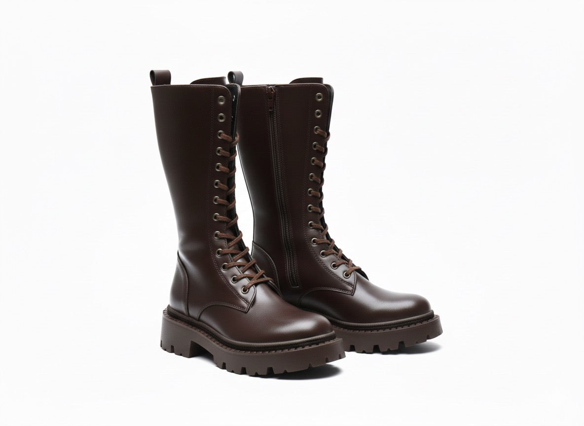 Bottes mi-hautes Marron chunky pour femmes