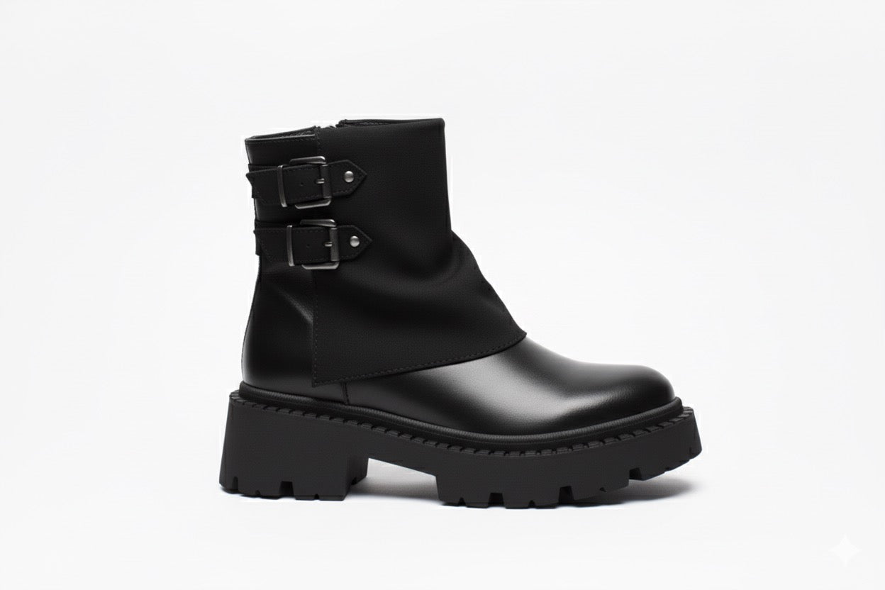 Bottines Plateforme avec Brides Biker