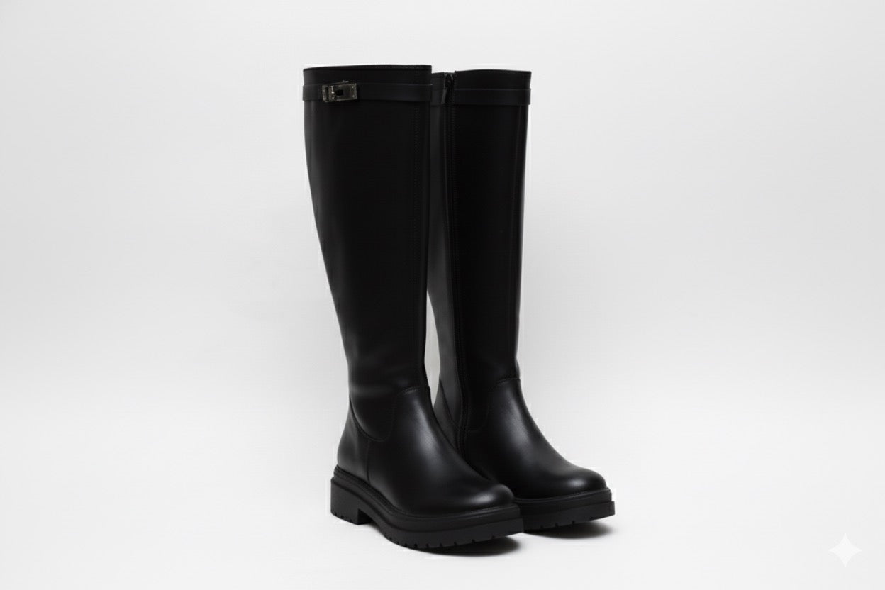 Bottes mi-hautes noir chunky pour femmes