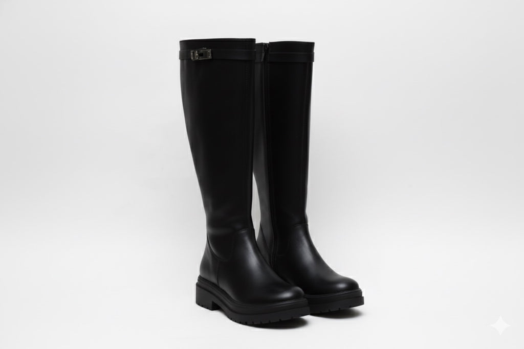 Bottes mi-hautes noir chunky pour femmes