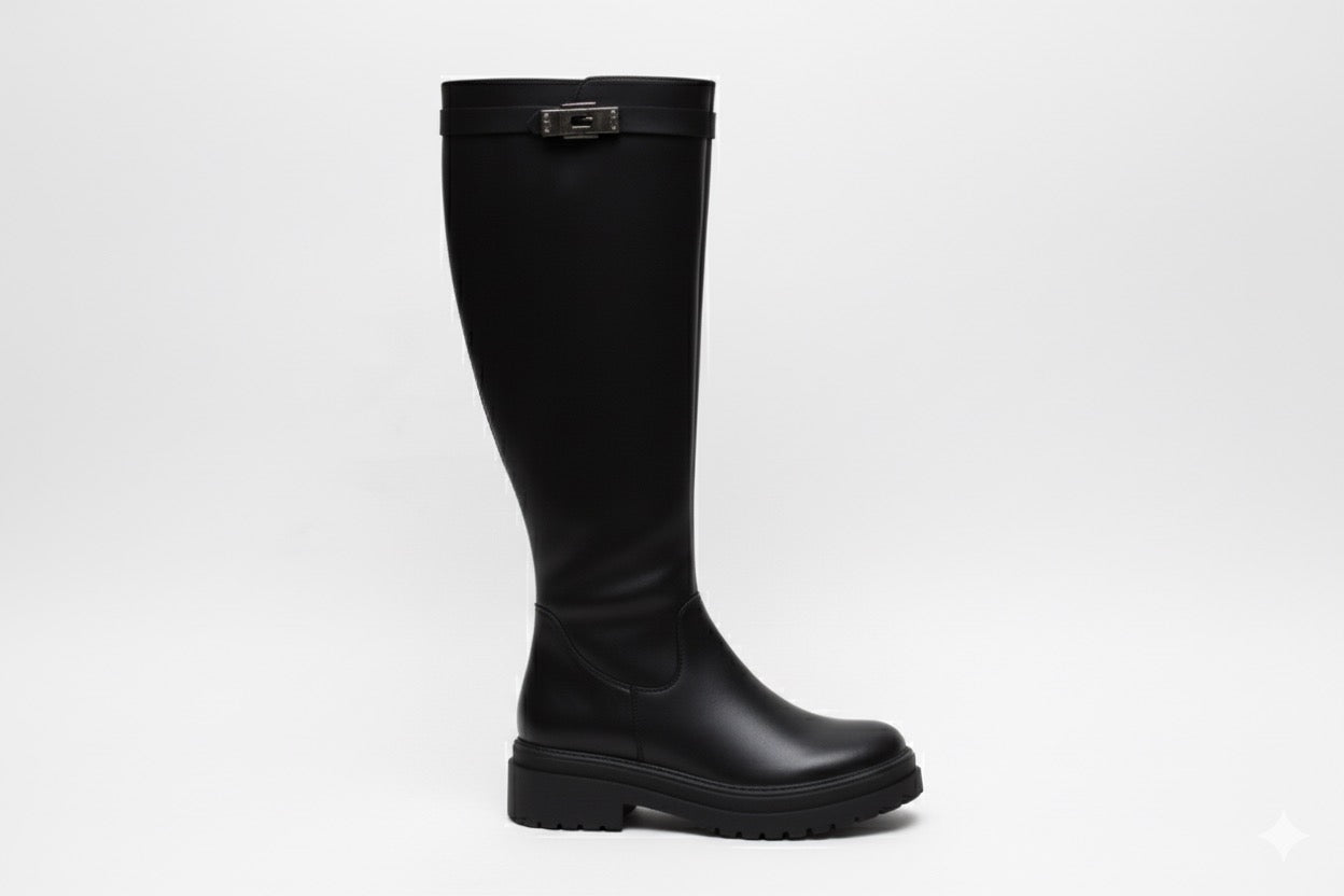 Bottes mi-hautes noir chunky pour femmes