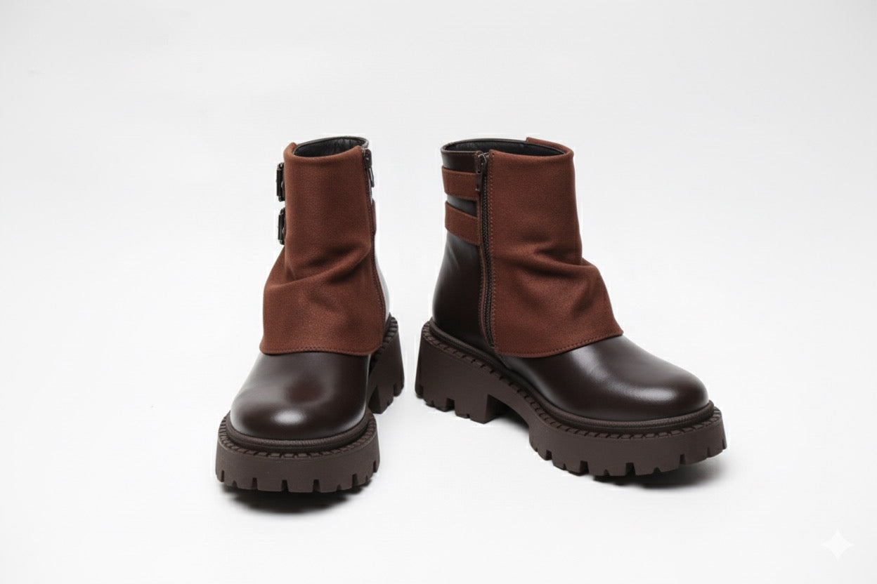 Bottines Mrron Plateforme avec Brides Biker