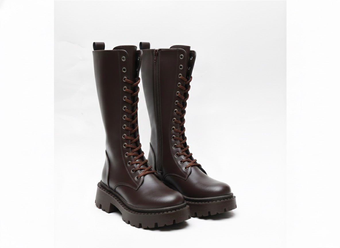 Bottes mi-hautes Marron chunky pour femmes