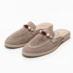 Mules en suède perforé à perles