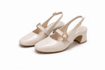 Escarpins Slingback à Bride Mary Jane Verni Beige - Talon Bloc Moyen