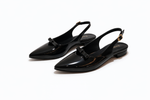Escarpins slingback noirs vernis avec nœud