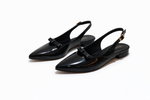 Escarpins slingback noirs vernis avec nœud
