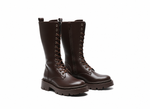 Bottes mi-hautes Marron chunky pour femmes sur fond blanc