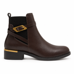 Bottines Chelsea à brides croisées et boucle dorée – Brun chocolat – vue de profil sur fond blanc