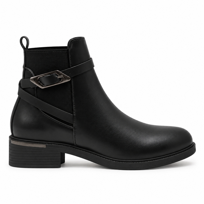 Bottines Chelsea à brides croisées et boucle métallique – Noir