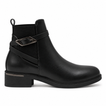 Bottines Chelsea à brides croisées et boucle métallique – Noir – vue de profil sur fond blanc