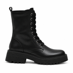 Bottes Noires à Lacets – Style Combat – vue de profil sur fond blanc