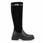 Bottes mi-hautes noir chunky pour femmes – vue de profil sur fond blanc