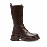 Bottes mi-hautes Marron chunky pour femmes – vue de profil sur fond blanc
