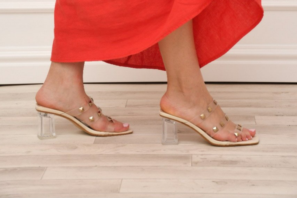 Perspex 2025 studded heels