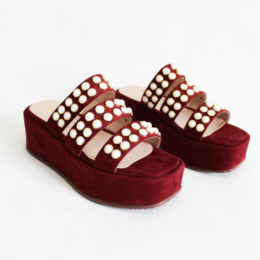 Sued Flat Pearls Strap - Tunisia Shoexpress